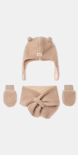 Woody Set van muts en wantjes, beige