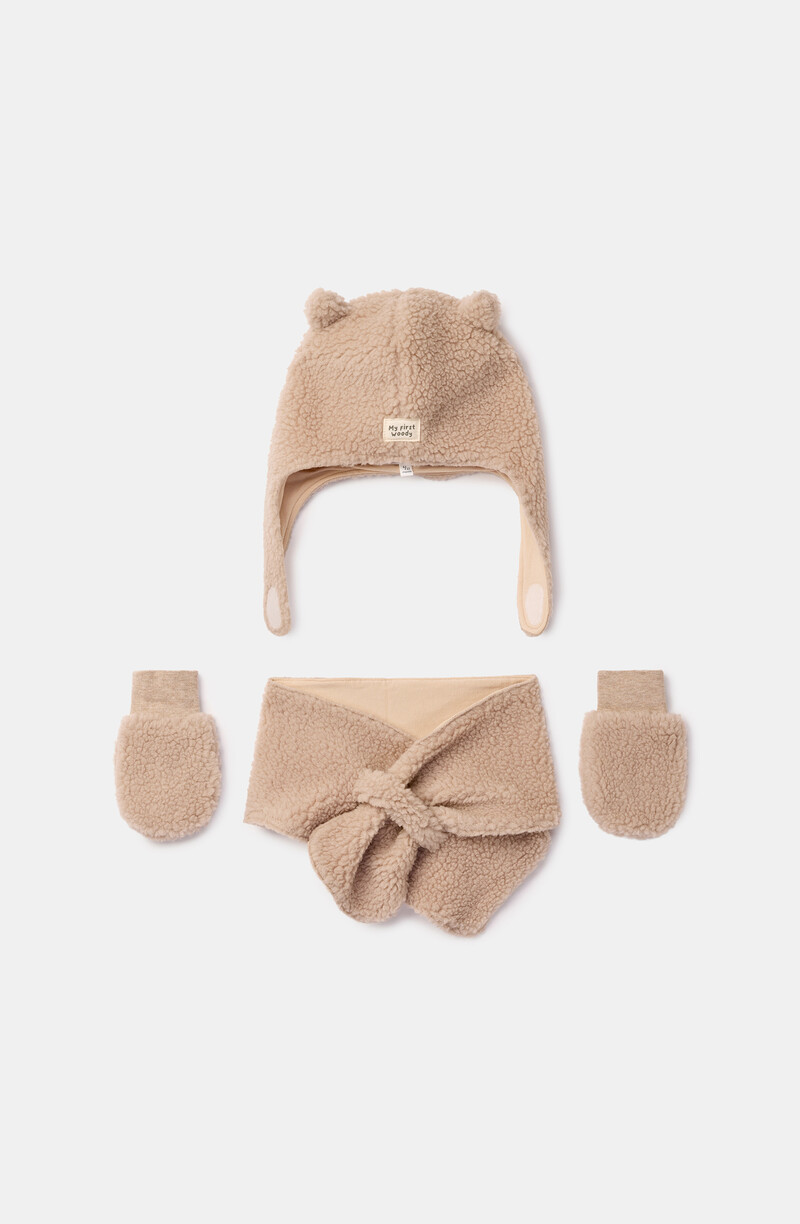 Woody Set van muts en wantjes, beige