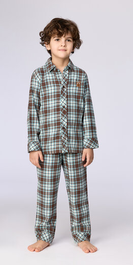 Woody Jongens-Heren pyjama, bruine ruit