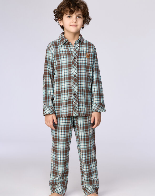 Woody Jongens-Heren pyjama, bruine ruit