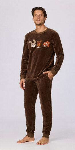 Woody Jongens-Heren pyjama, bruin