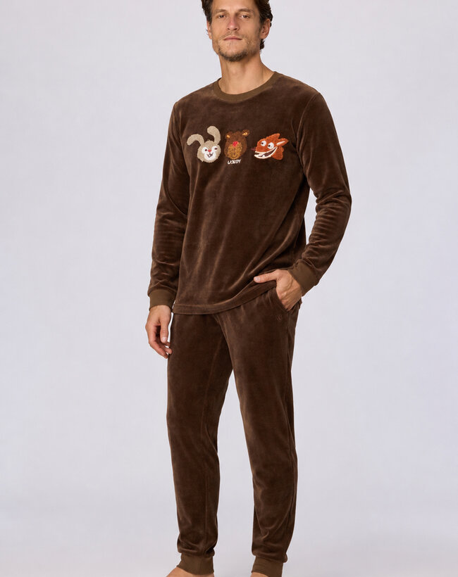 Woody Jongens-Heren pyjama, bruin