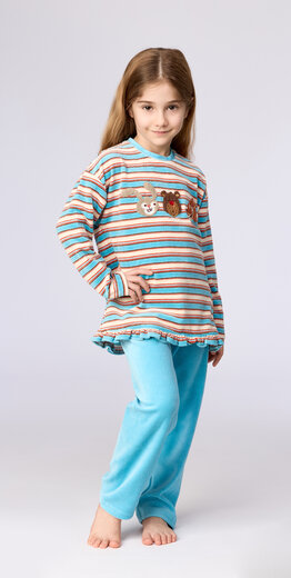 Woody Meisjes-Dames pyjama, multicolor streep