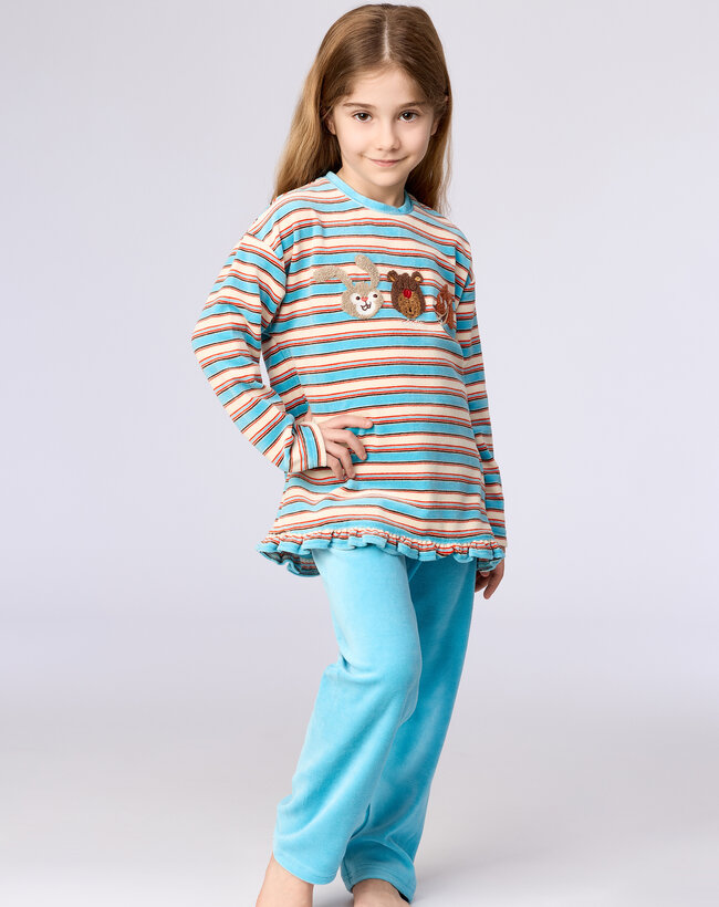 Woody Meisjes-Dames pyjama, multicolor streep