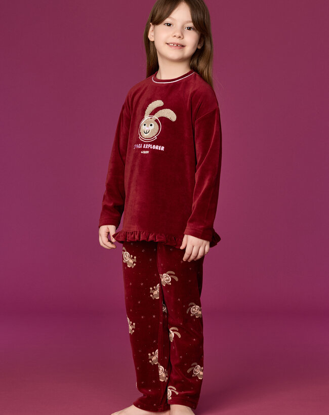 Woody Meisjes-Dames pyjama, bordeaux