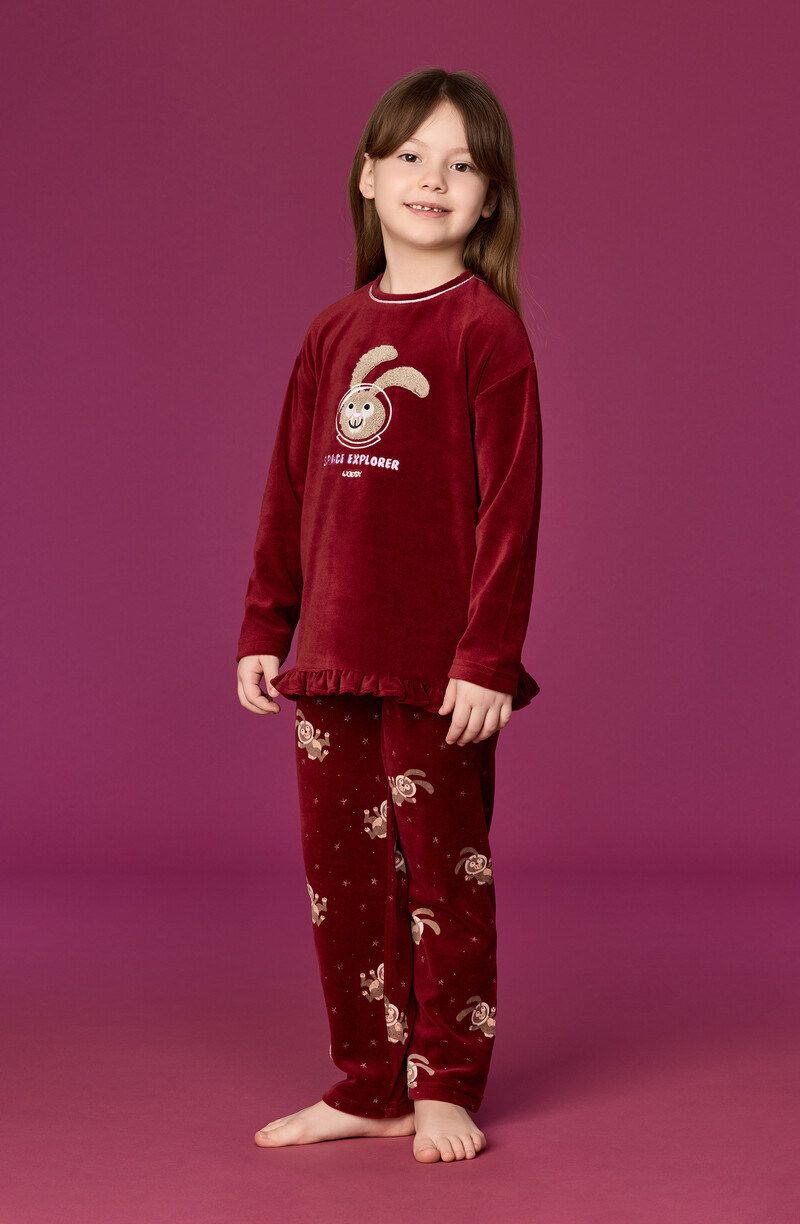 Woody Meisjes-Dames pyjama, bordeaux