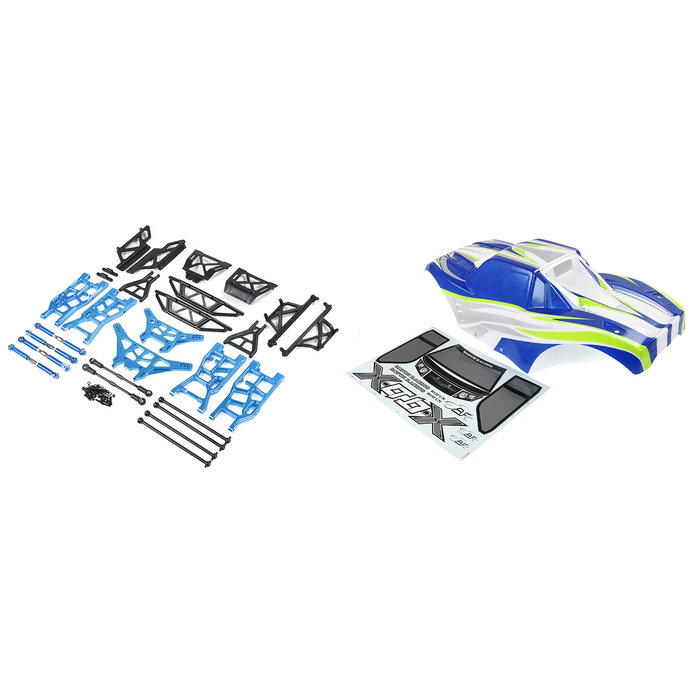 RovanSports X-LT Umbausatz mit blauem Gehäuse und blauen CNC-Teilen