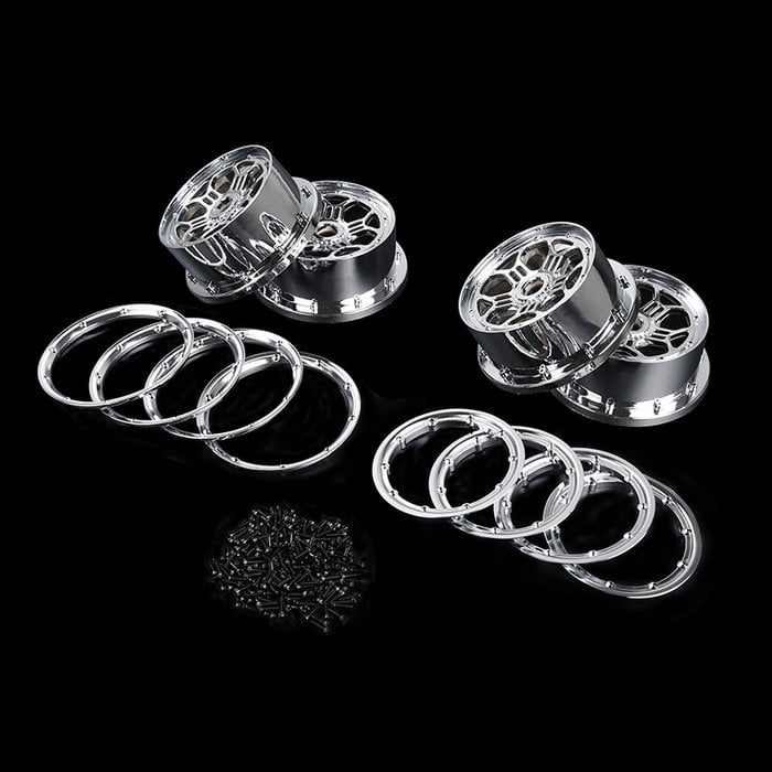 Losi 5ive T / Rovan LT chrome wheelset complete with beadlocks