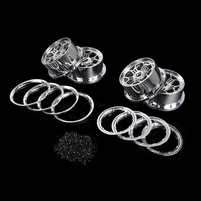 Losi 5ive T / Rovan LT Chromradsatz komplett mit Perlenschlössern