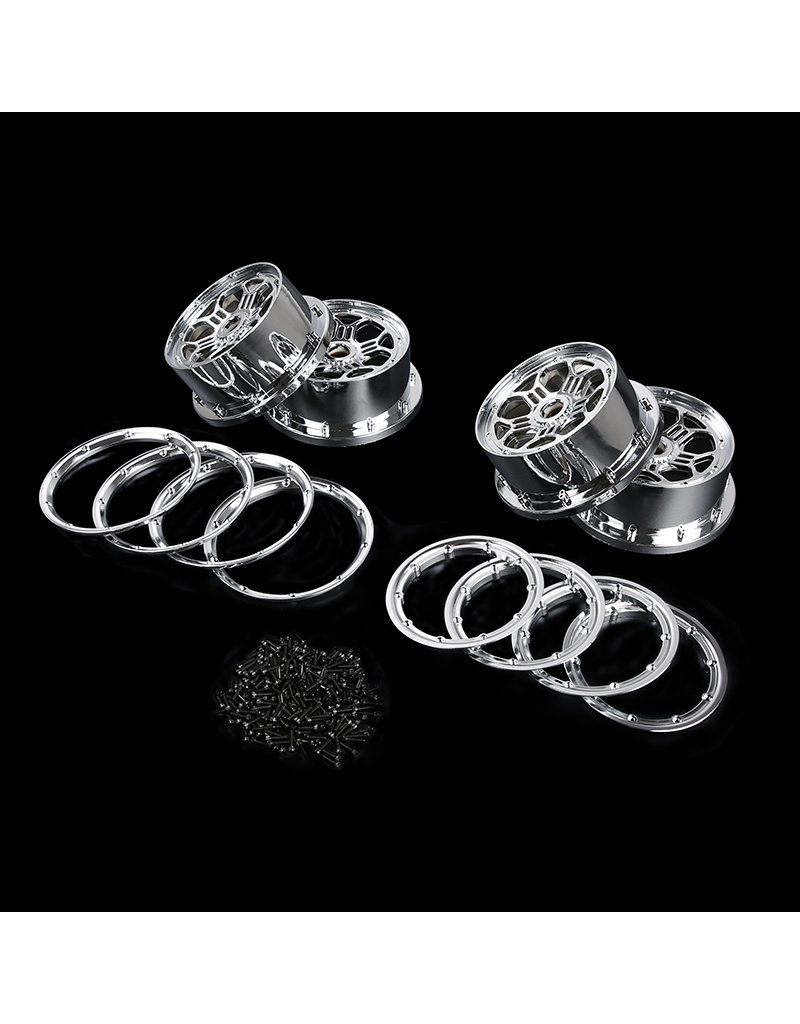 Losi 5ive T / Rovan LT chrome wheelset complete with beadlocks ...