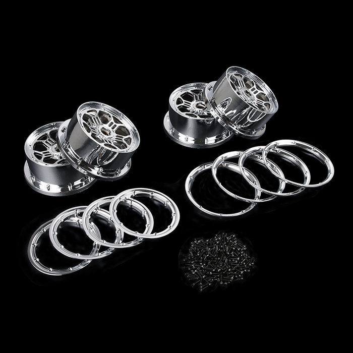 Losi 5ive T / Rovan LT chrome wheelset complete with beadlocks