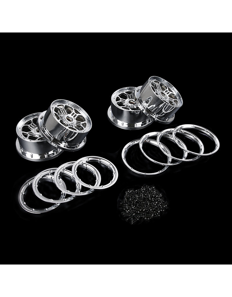 Losi 5ive T / Rovan LT chrome wheelset complete with beadlocks ...