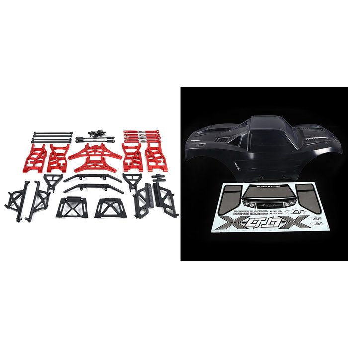 RovanSports X-LT ombouwset met transparante body en rode CNC metalen onderdelen
