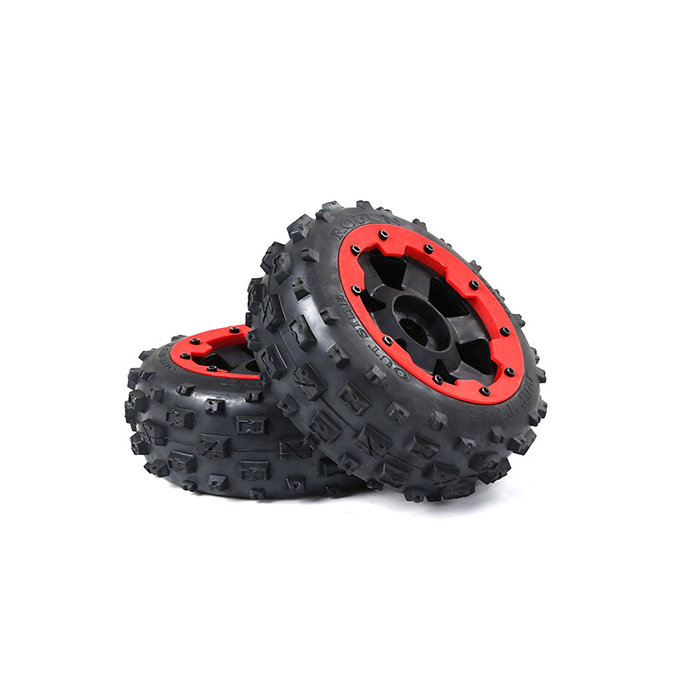 RovanSports Font tires Knobby 170x60 with black rim and black or red beadlock (2pc)