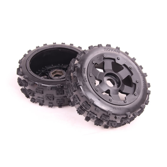 RovanSports Font tires Knobby 170x60 with black rim and black or red beadlock (2pc)