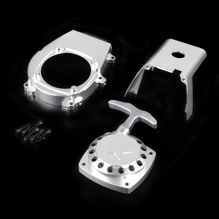CNC metalen motor verfraaingsonderdelen, Trekstarter, vliegwielkap en motorblok cover.