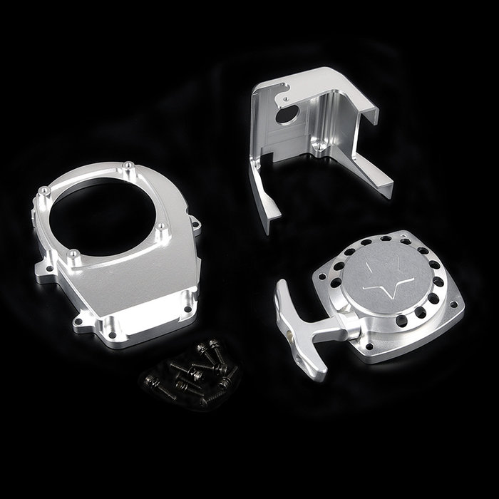 CNC metalen motor verfraaingsonderdelen, Trekstarter, vliegwielkap en motorblok cover.