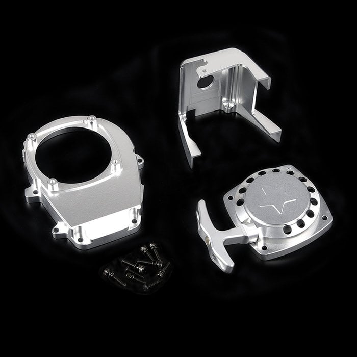 Motorverkleidungsteile aus CNC-Metall, Rückstoßstarter, Schwungradabdeckung und Motorabdeckung.