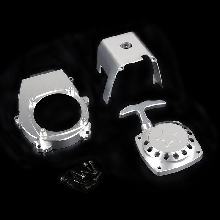 CNC metalen motor verfraaingsonderdelen, Trekstarter, vliegwielkap en motorblok cover.