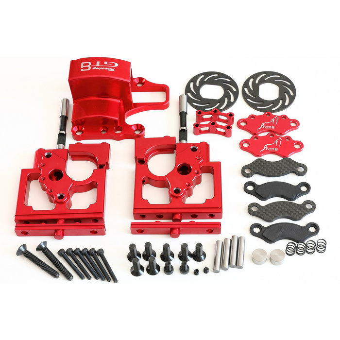 GTBRacing CNC Aluminum Alloy Center Diff Differential Mount & Adjustable Calipers for 1:5 Scale RC Gas Car 1/5 LOSI MTXL in silver and red