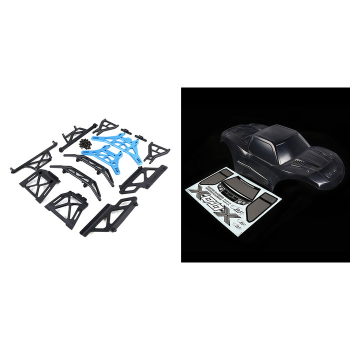 RovanLosi ROVAN LT / LOSI 5ive-T gemodificeerde X-LT body kit (transparante body met rode of blauwe CNC ALU metalen onderdelen)