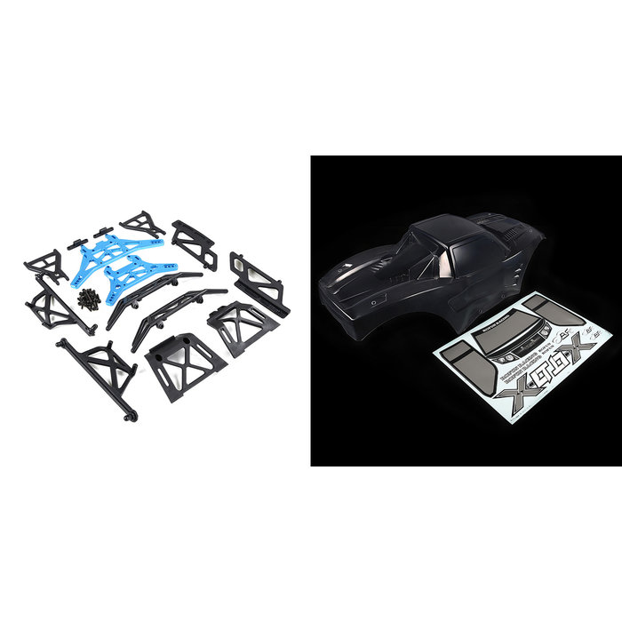 RovanLosi ROVAN LT / LOSI 5ive-T gemodificeerde X-LT body kit (transparante body met rode of blauwe CNC ALU metalen onderdelen)