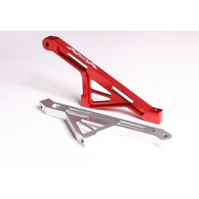 GTBRacing GTB Alloy CNC Rear Chassis Brace for Losi 5ive-T Truck in silver and red