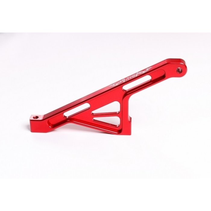GTBRacing GTB Alloy CNC Rear Chassis Brace for Losi 5ive-T Truck in silver and red