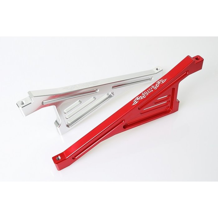 GTBRacing GTB Alloy CNC Front Chassis Brace for Losi 5ive-T Truck in silver and red