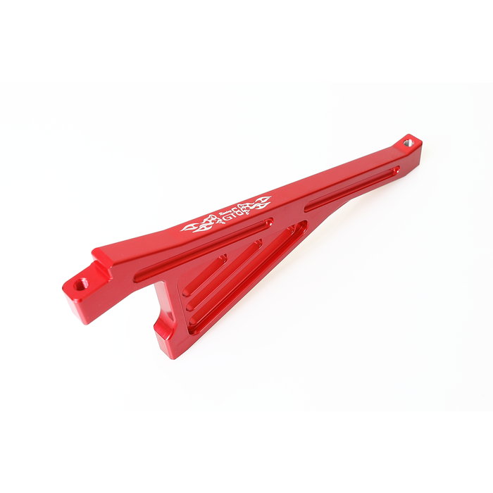 GTBRacing GTB Alloy CNC Rear Chassis Brace for Losi 5ive-T Truck in silver and red