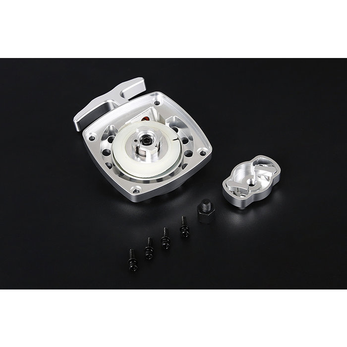 CNC metalen Easy Start trekstarter  (in rood of zilver) met CNC vliegwielmeenemer