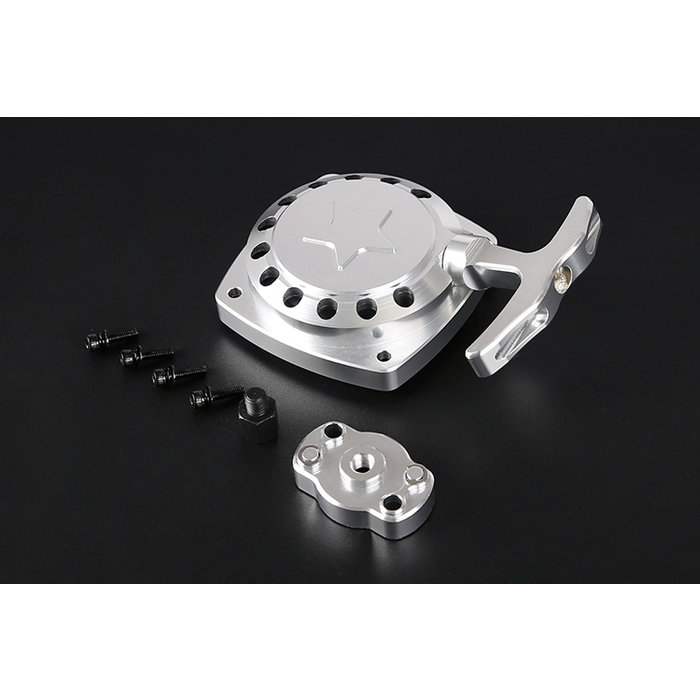 CNC metal Easy Start pull starter (in red or silver) with CNC flywheel carrier