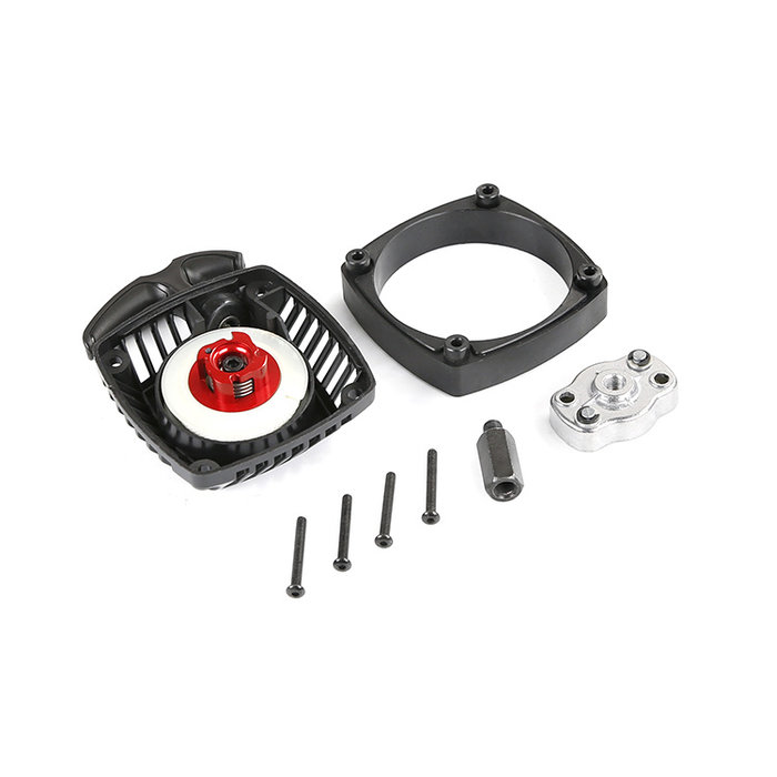 Easy-start pull starter with CNC metal turbine (red or silver) with attachment for use on standard flywheel