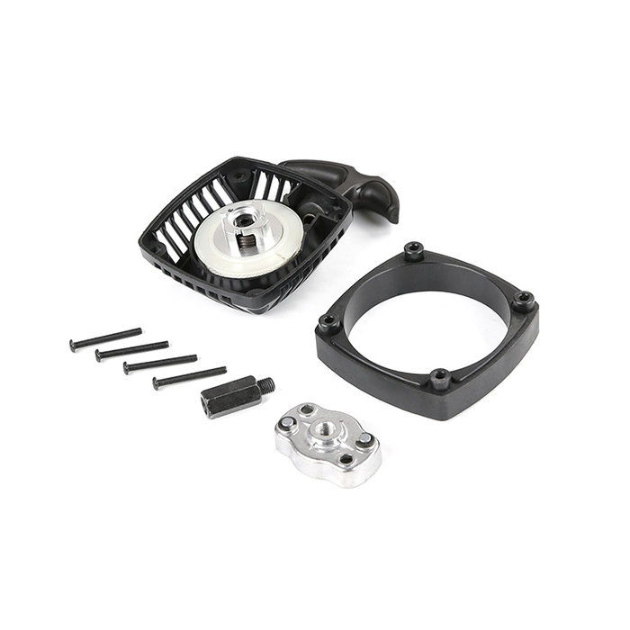 Easy-start pull starter with CNC metal turbine (red or silver) with attachment for use on standard flywheel