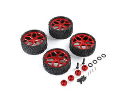 BAHA 5BN CNC alu metalen wielset met All terrein banden complete set in zilver en rood