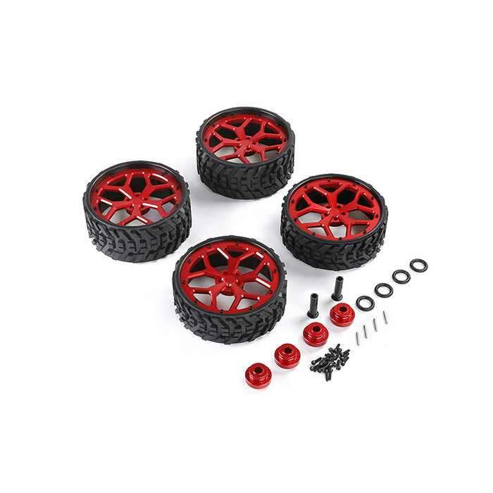 BAHA 5BN CNC alu metalen wielset met All terrein banden complete set in zilver en rood