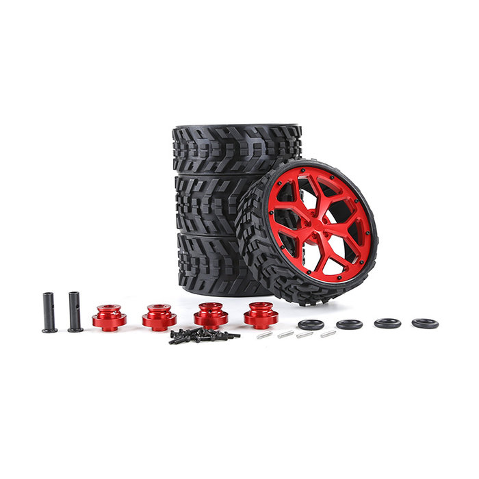 BAHA 5B CNC Alu Metal Wheels New All-Ground Tire Assembly Kit complete set in Silver or Red