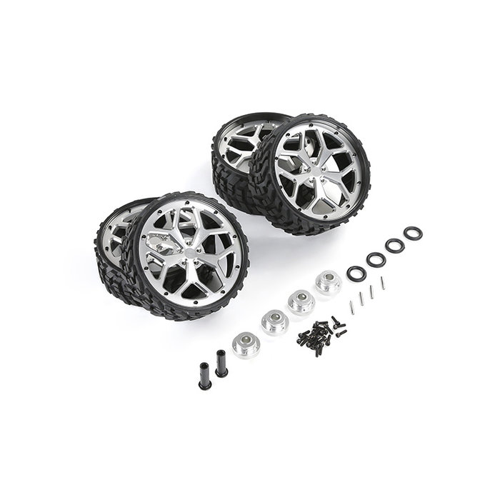 BAHA 5BN CNC alu metalen wielset met All terrein banden complete set in zilver en rood