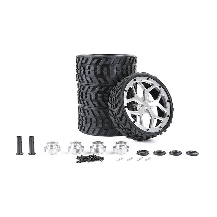 BAHA 5BN CNC alu metalen wielset met All terrein banden complete set in zilver en rood