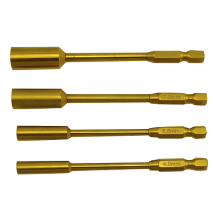 Hobby Detail Titanium dopsleutels 4st/set (6,35mm/1/4) Doos 4.0/5.5/7.0/8.0mm L=100 mm