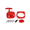 CNC metalen Easy Start trekstarter  (in rood of zilver) met CNC vliegwielmeenemer en afstandsbrugplaat