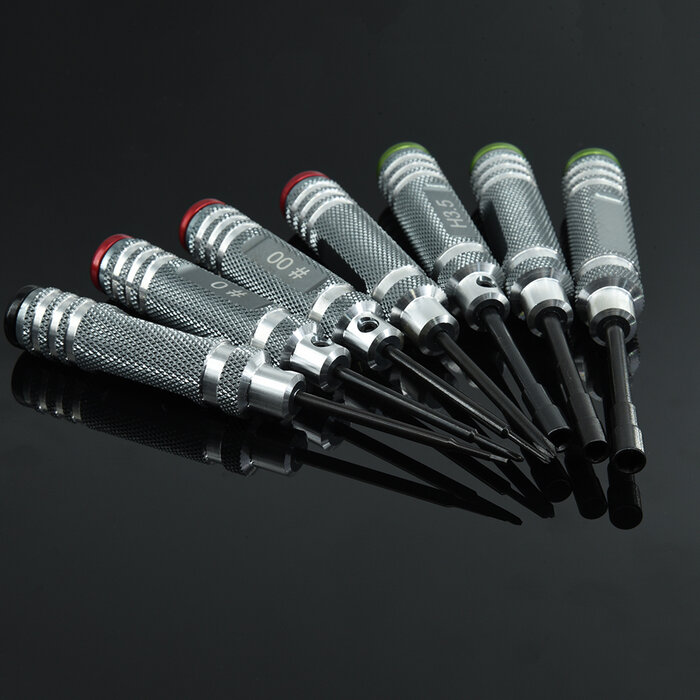 RNA mini-gereedschapsgreep met kleurrijke hoes 7-delige set zeskant 1,5, Philips #0,#00, #1, doos 3,5, 4,0, 4,5 mm