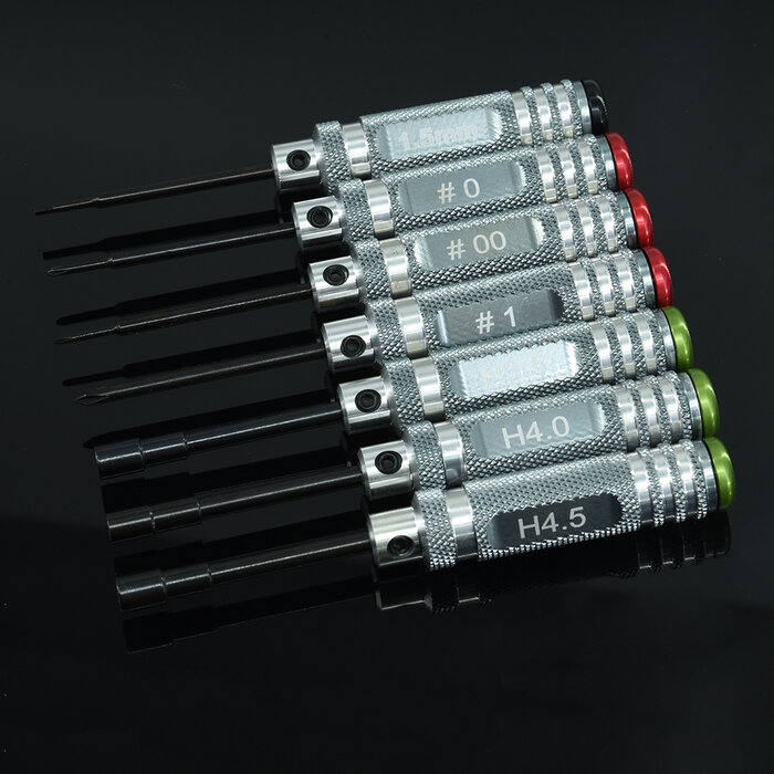 RNA mini-gereedschapsgreep met kleurrijke hoes 7-delige set zeskant 1,5, Philips #0,#00, #1, doos 3,5, 4,0, 4,5 mm