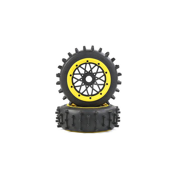 Rovan Outside Destroyer Tire set with sturdy 12mm pins 185x65 with black rim and beadlock in various colors (2pc.)