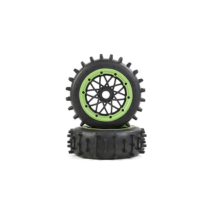 Rovan Outside Destroyer Bandenset met stevige 12mm pins 185x65 met zwarte velg en beadlock in diverse kleuren(2st.)