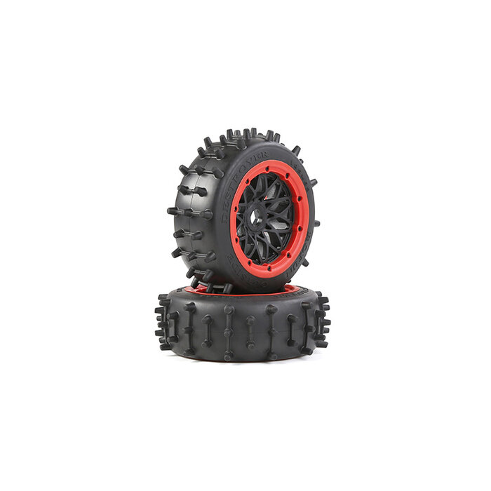 Rovan Outside Destroyer Tire set with sturdy 12mm pins 185x65 with black rim and beadlock in various colors (2pc.)