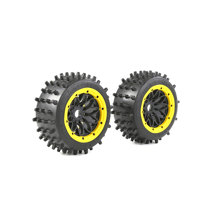 Rovan Outside Destroyer Rear Tire set with sturdy 12mm pins 185x85 with black rim and beadlock in various colors (2pc.)