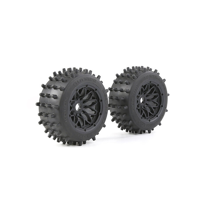 Rovan Outside Destroyer Achter bandenset met stevige 12mm pins 185x85 met zwarte velg en beadlock in diverse kleuren(2st.)