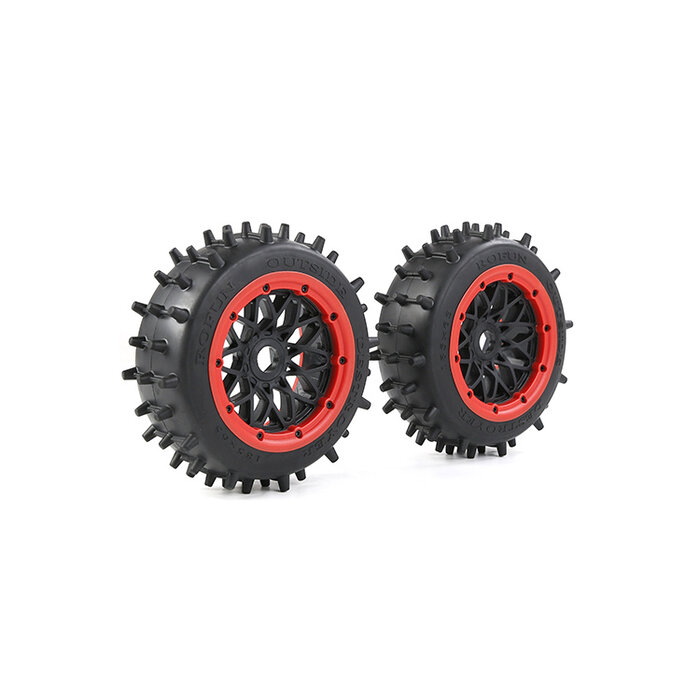 Rovan Outside Destroyer Achter bandenset met stevige 12mm pins 185x85 met zwarte velg en beadlock in diverse kleuren(2st.)