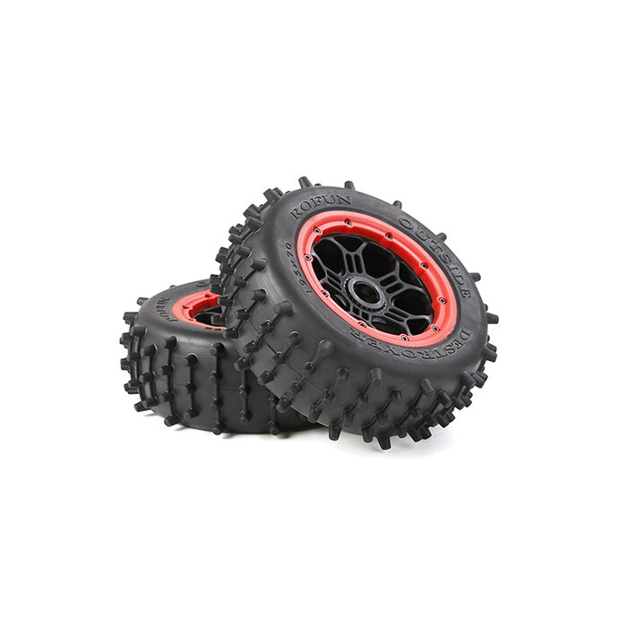 RovanLosi Losi 5ive-T / Rovan LT tire set with long pins 195x70 with black rims and various colors of beadlocks